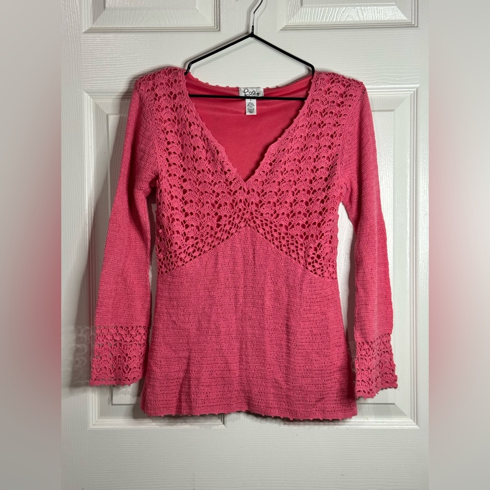 Lilly Pulitzer Lined V-Neck Boho Top Crochet Sweater S